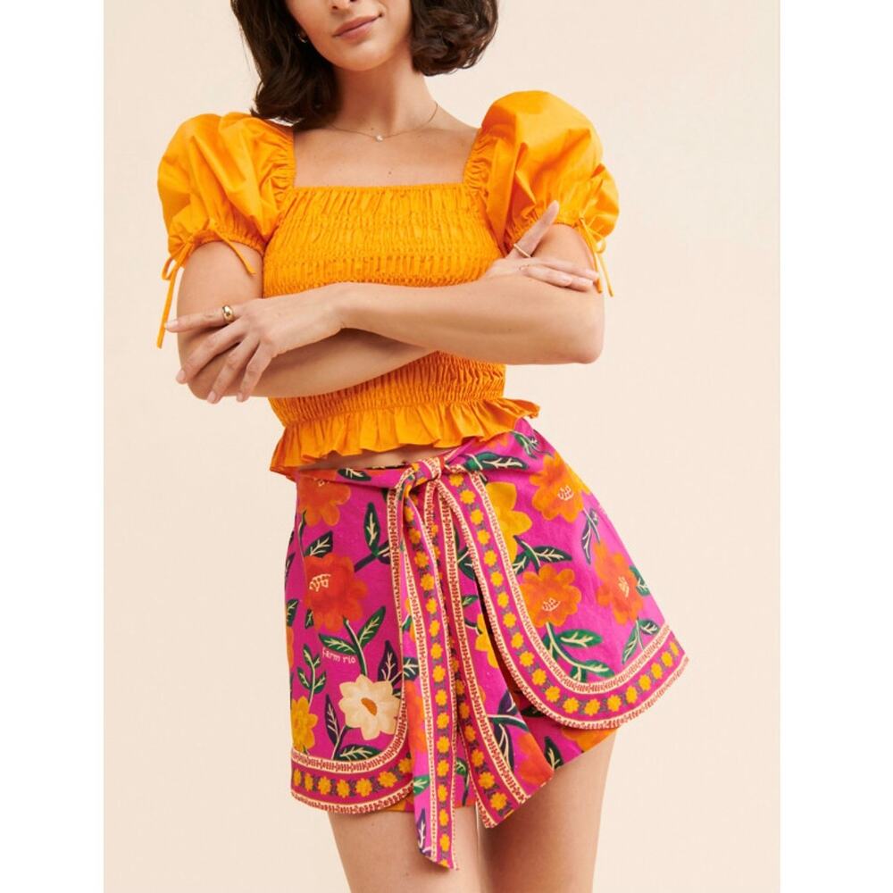Farm Rio Flower Tapestry Linen Shorts Size M Resort Colorful Vacation Beach
